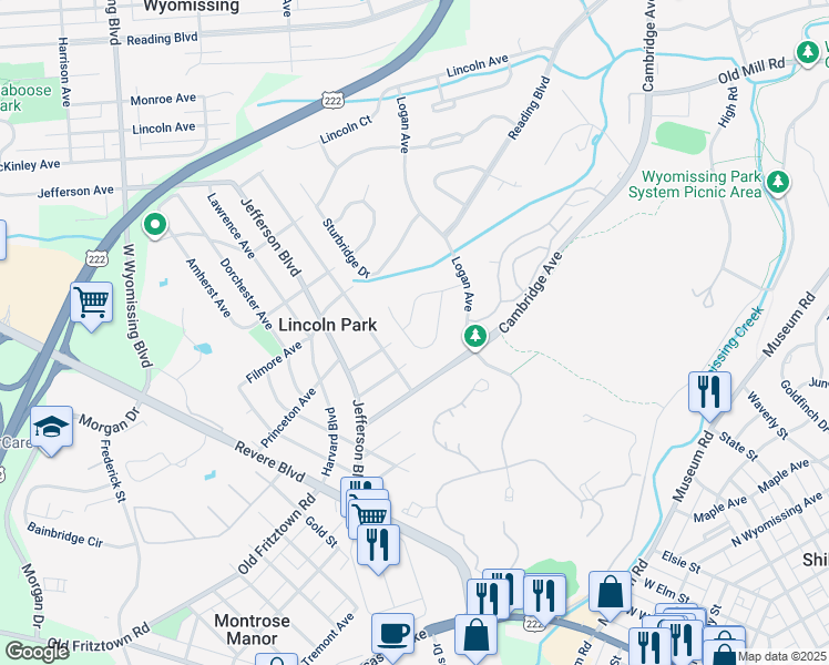 map of restaurants, bars, coffee shops, grocery stores, and more near 324 Greenbriar Rd in Wyomissing