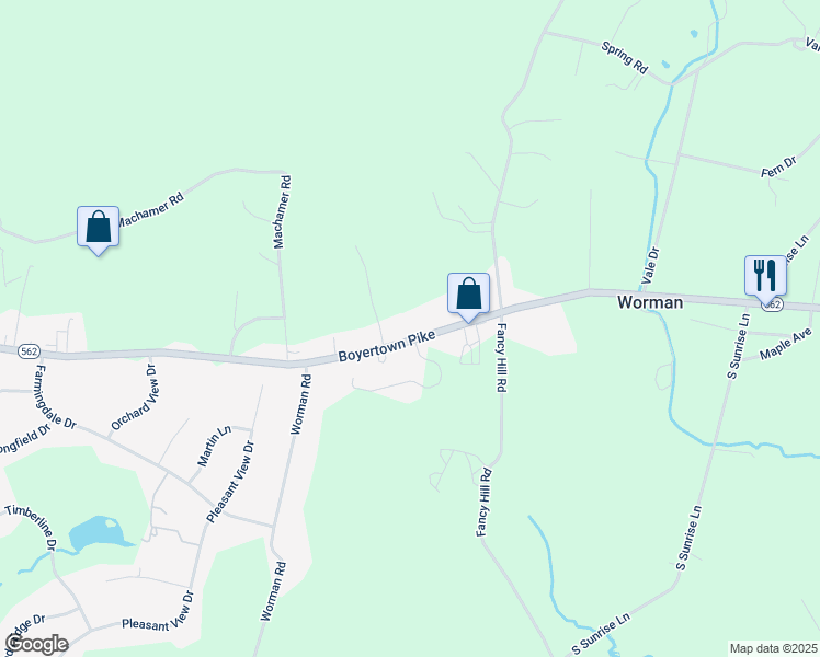 map of restaurants, bars, coffee shops, grocery stores, and more near 7806 Boyertown Pike in Boyertown