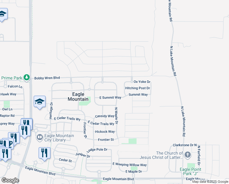map of restaurants, bars, coffee shops, grocery stores, and more near 2190 East Summit Way in Eagle Mountain