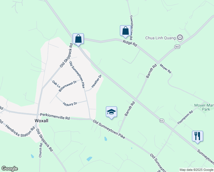 map of restaurants, bars, coffee shops, grocery stores, and more near 1781 Sumneytown Pike in Harleysville