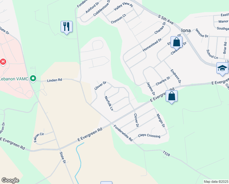 map of restaurants, bars, coffee shops, grocery stores, and more near 15 Barberry Lane in Lebanon