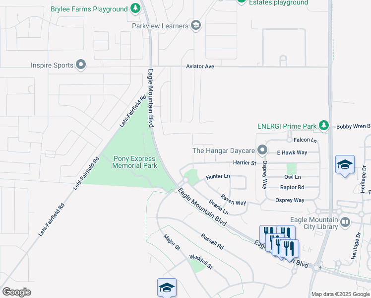 map of restaurants, bars, coffee shops, grocery stores, and more near 928 Blackfeet Drive in Eagle Mountain