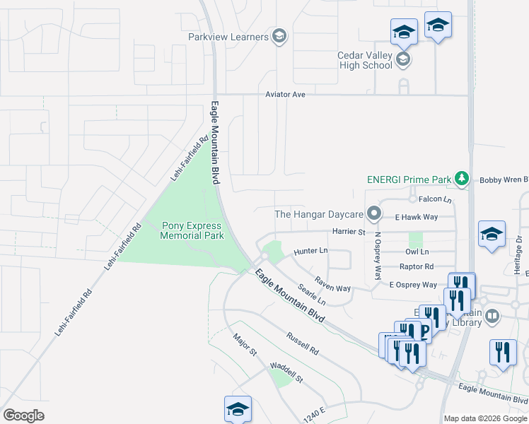 map of restaurants, bars, coffee shops, grocery stores, and more near 928 Blackfeet Drive in Eagle Mountain