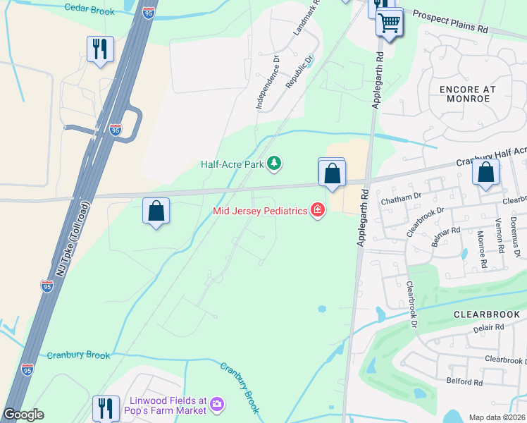 map of restaurants, bars, coffee shops, grocery stores, and more near 5 Flagstone Drive in Monroe Township