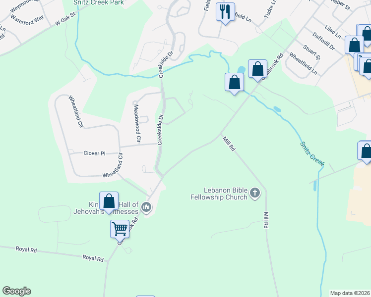 map of restaurants, bars, coffee shops, grocery stores, and more near 1690 Colebrook Road in Lebanon