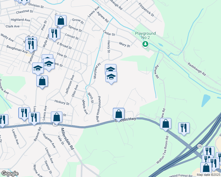 map of restaurants, bars, coffee shops, grocery stores, and more near 800 Florida Avenue in Jeannette