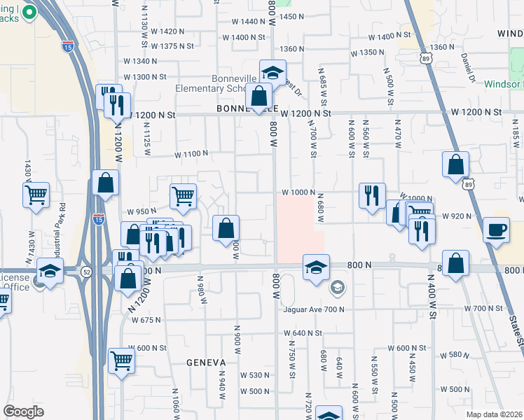 map of restaurants, bars, coffee shops, grocery stores, and more near 947 North 830 West Street in Orem