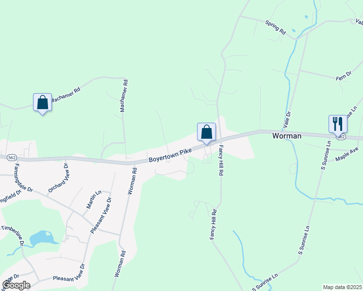 map of restaurants, bars, coffee shops, grocery stores, and more near 7806 Boyertown Pike in Boyertown