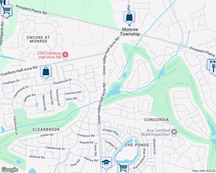 map of restaurants, bars, coffee shops, grocery stores, and more near 29A Benjamin Franklin Drive in Monroe Township