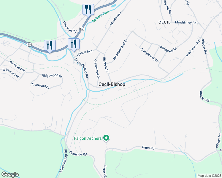 map of restaurants, bars, coffee shops, grocery stores, and more near 27 Stonecrest Lane in Cecil-Bishop