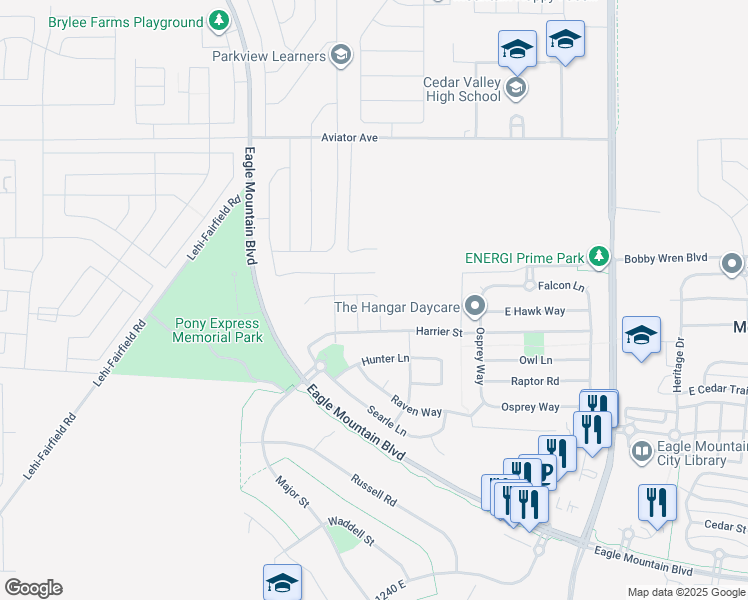 map of restaurants, bars, coffee shops, grocery stores, and more near 4639 North Fallow Way in Eagle Mountain