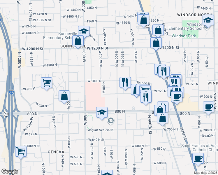 map of restaurants, bars, coffee shops, grocery stores, and more near 982 West 960 North in Orem