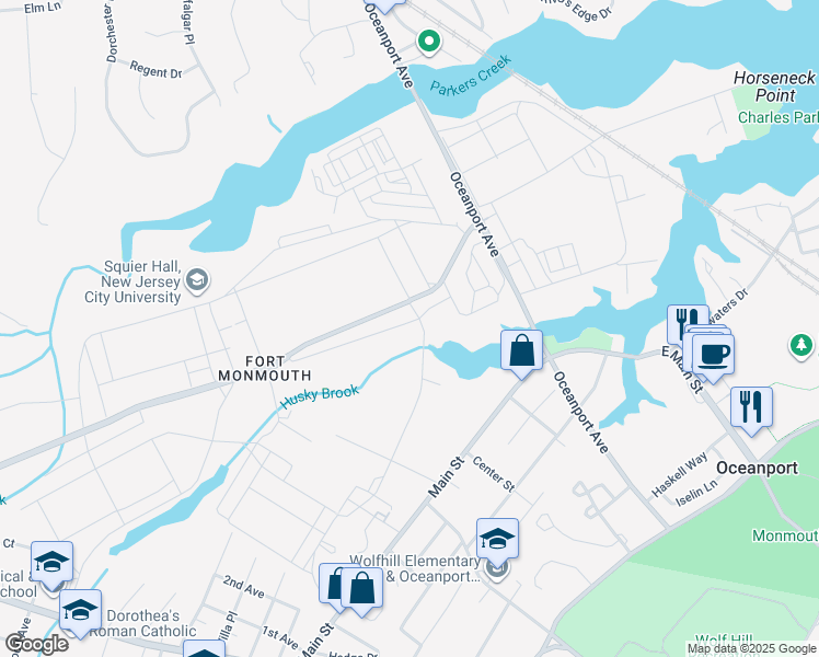 map of restaurants, bars, coffee shops, grocery stores, and more near Saltzman Avenue in Oceanport