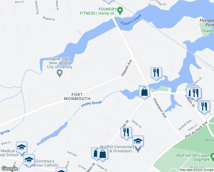 map of restaurants, bars, coffee shops, grocery stores, and more near 25 Gosselin Avenue in Eatontown