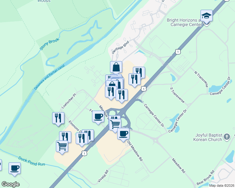 map of restaurants, bars, coffee shops, grocery stores, and more near 3535 U.S. 1 in Princeton