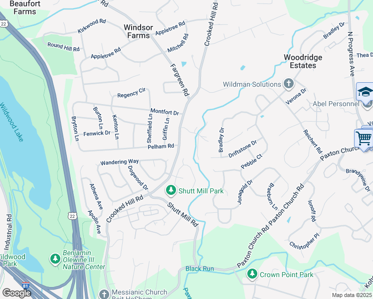 map of restaurants, bars, coffee shops, grocery stores, and more near 3625 Crooked Hill Road in Harrisburg