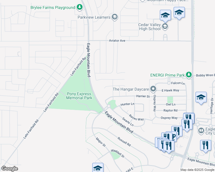 map of restaurants, bars, coffee shops, grocery stores, and more near East Blackfeet Drive in Eagle Mountain