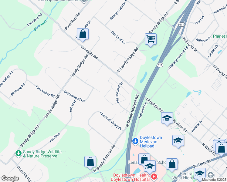 map of restaurants, bars, coffee shops, grocery stores, and more near 12 Providence Avenue in Doylestown