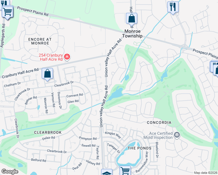 map of restaurants, bars, coffee shops, grocery stores, and more near 1 Benjamin Franklin Drive in Monroe Township