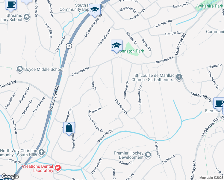 map of restaurants, bars, coffee shops, grocery stores, and more near 217 Carriage Lane in Pittsburgh