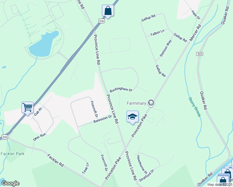 map of restaurants, bars, coffee shops, grocery stores, and more near 28 Buckingham Drive in Princeton