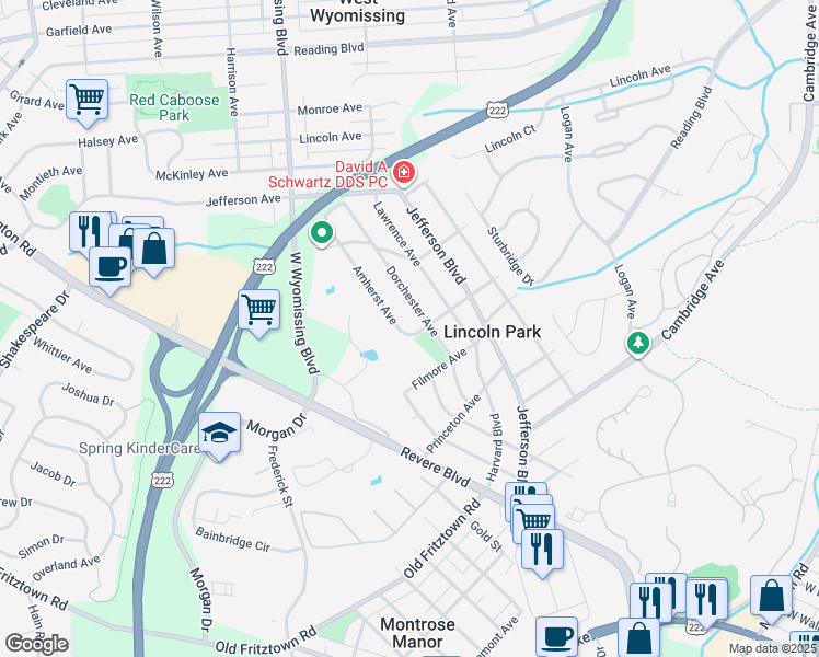 map of restaurants, bars, coffee shops, grocery stores, and more near 506 Dorchester Avenue in West Lawn