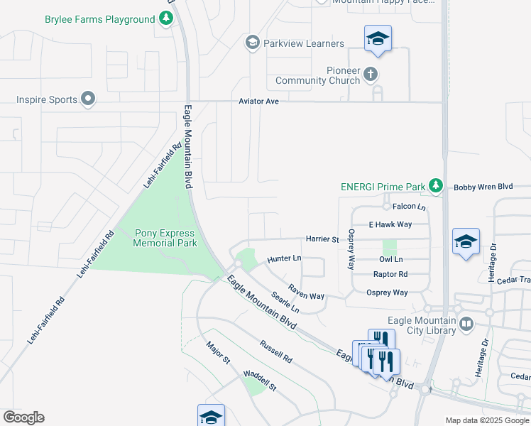 map of restaurants, bars, coffee shops, grocery stores, and more near 517 Blackfeet Drive in Eagle Mountain