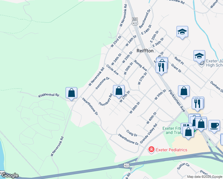 map of restaurants, bars, coffee shops, grocery stores, and more near 22 Thornbury Road in Reading