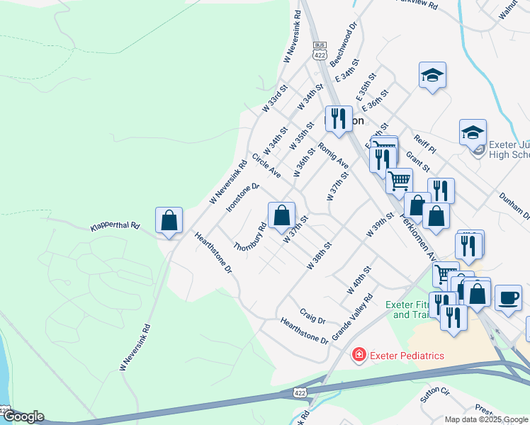 map of restaurants, bars, coffee shops, grocery stores, and more near 22 Thornbury Road in Reading