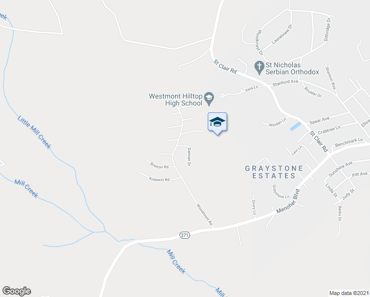 map of restaurants, bars, coffee shops, grocery stores, and more near 110 Damian Drive in Johnstown
