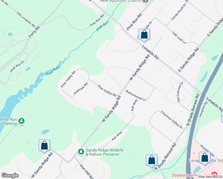 map of restaurants, bars, coffee shops, grocery stores, and more near 84 Shady Grove Circle in Doylestown