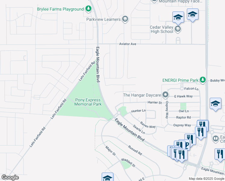 map of restaurants, bars, coffee shops, grocery stores, and more near 854 East Cliffrose Drive in Eagle Mountain