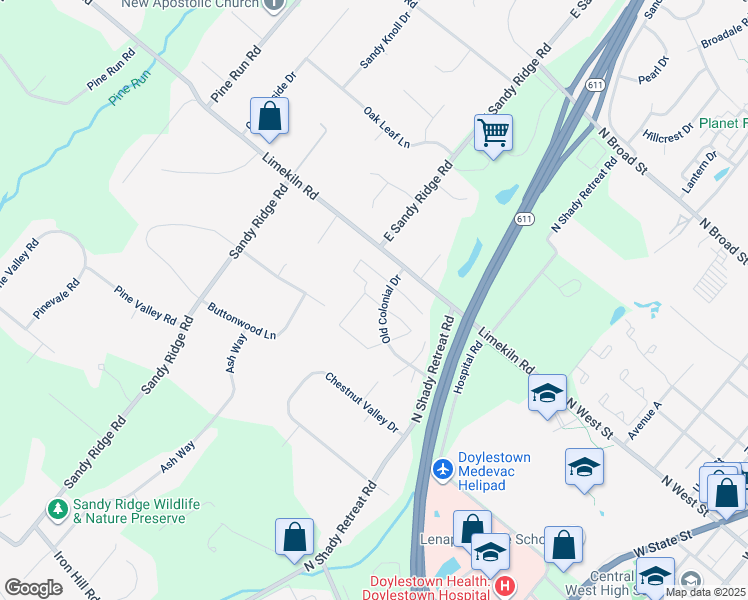 map of restaurants, bars, coffee shops, grocery stores, and more near 12 Providence Avenue in Doylestown