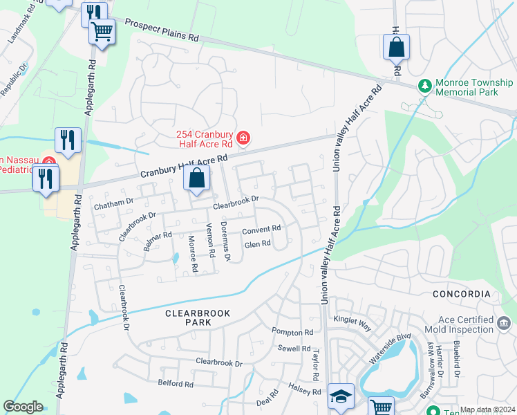 map of restaurants, bars, coffee shops, grocery stores, and more near 297 Yardley Drive in Monroe Township