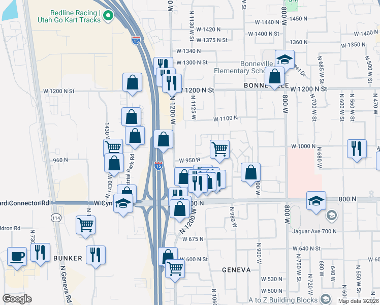 map of restaurants, bars, coffee shops, grocery stores, and more near 1004 North 1090 West Street in Orem