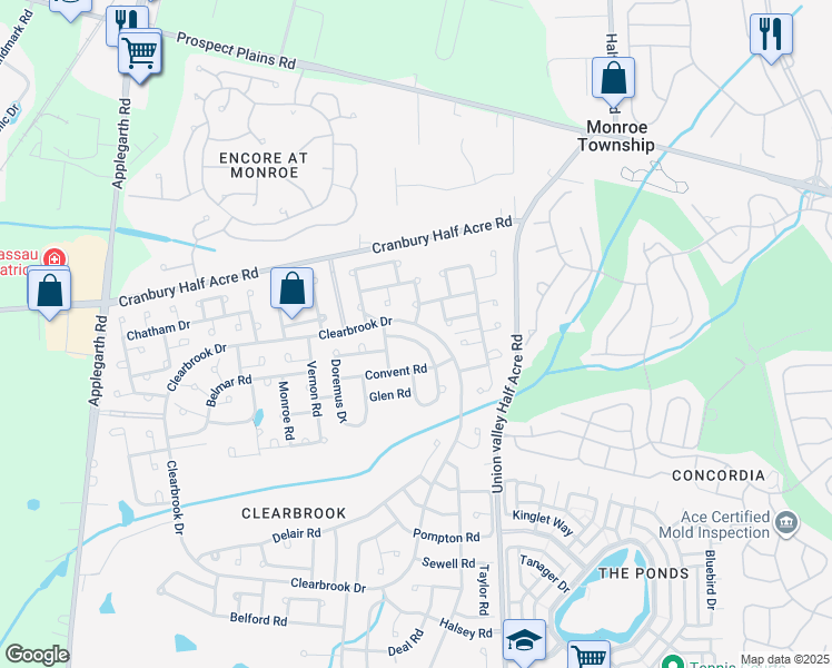 map of restaurants, bars, coffee shops, grocery stores, and more near 297 Yardley Drive in Monroe Township