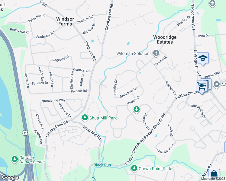 map of restaurants, bars, coffee shops, grocery stores, and more near 108 Sarkuni Drive in Harrisburg