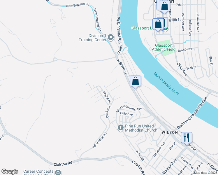 map of restaurants, bars, coffee shops, grocery stores, and more near 905 Foster Street in Clairton