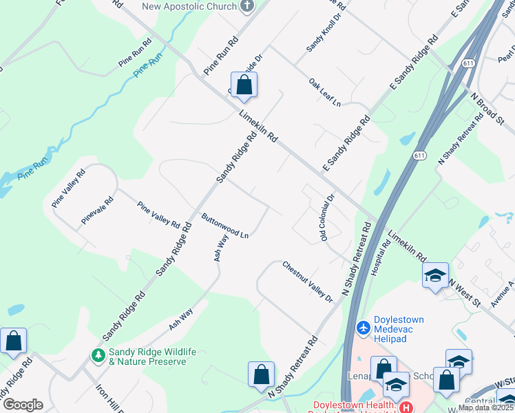 map of restaurants, bars, coffee shops, grocery stores, and more near 98 Buttonwood Lane in Doylestown