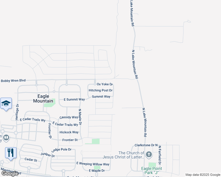 map of restaurants, bars, coffee shops, grocery stores, and more near 2443 Hitching Post Drive in Eagle Mountain