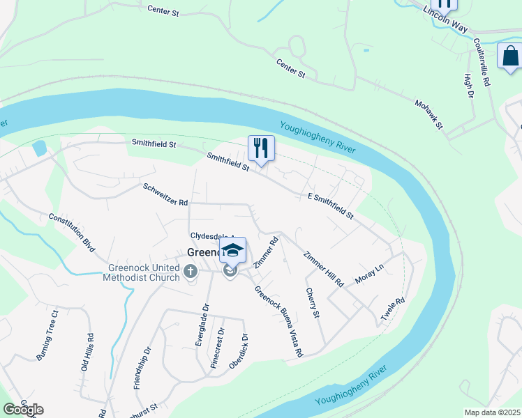 map of restaurants, bars, coffee shops, grocery stores, and more near 1008 Schweitzer Road in McKeesport