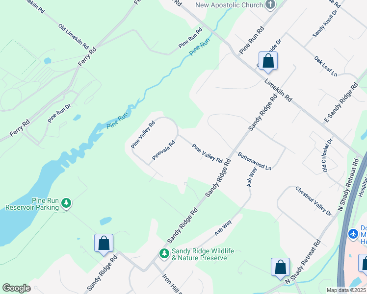 map of restaurants, bars, coffee shops, grocery stores, and more near 47 Pine Valley Road in Doylestown