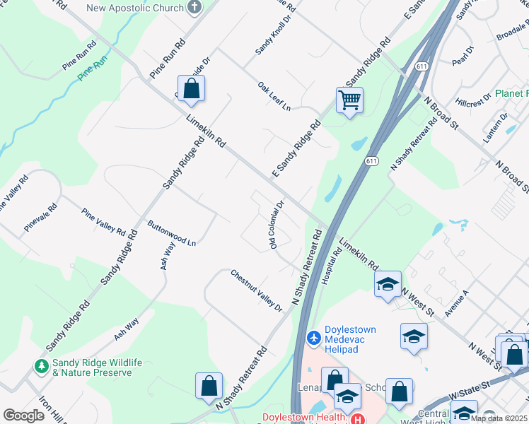 map of restaurants, bars, coffee shops, grocery stores, and more near 19 Providence Avenue in Doylestown