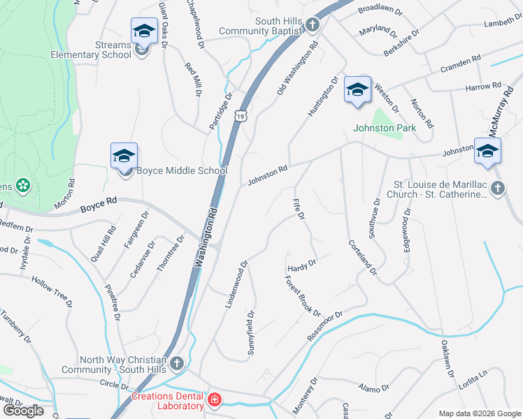 map of restaurants, bars, coffee shops, grocery stores, and more near 2544 Appletree Dr in Pittsburgh