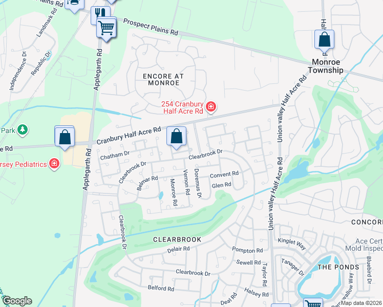 map of restaurants, bars, coffee shops, grocery stores, and more near 203A Newport Road in Monroe Township