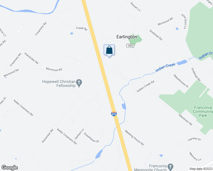map of restaurants, bars, coffee shops, grocery stores, and more near Pennsylvania Turnpike Northeast Extension in Telford