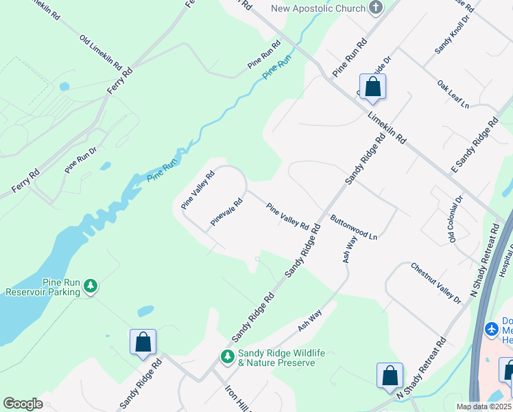 map of restaurants, bars, coffee shops, grocery stores, and more near 47 Pine Valley Road in Doylestown