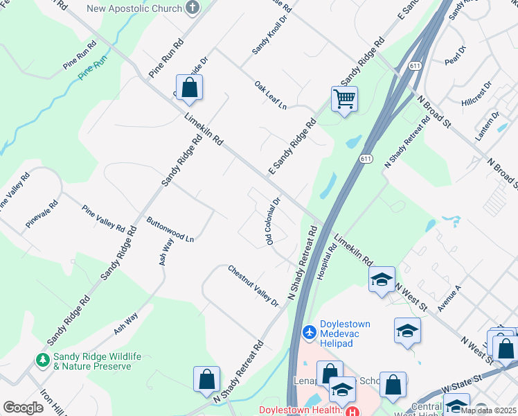 map of restaurants, bars, coffee shops, grocery stores, and more near 19 Providence Avenue in Doylestown