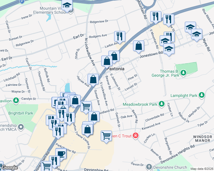 map of restaurants, bars, coffee shops, grocery stores, and more near 116 Beaver Rd in Harrisburg