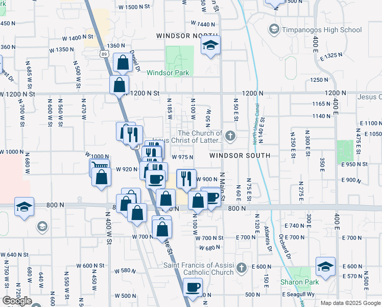 map of restaurants, bars, coffee shops, grocery stores, and more near 142 West 975 North in Orem